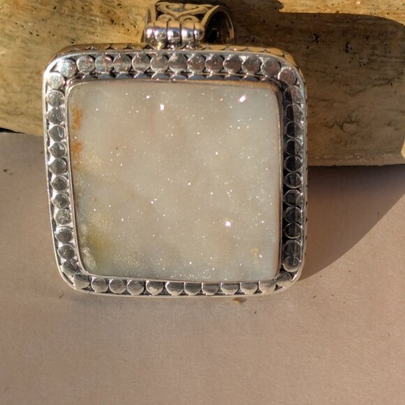 STERLING SILVER PENDANT WITH DRUZY QUARTZ STONE         NWT - Picture 6 of 7